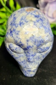 2.3" 219g White & Blue Marble Crystal Alien Head Skull - STAR BEING UFO -AREA 51 - Picture 1 of 12