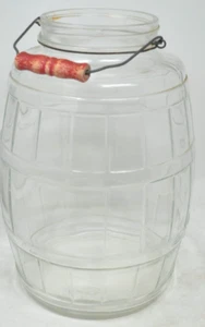Vtg 2.5 Gal Canister Jar Barrel Shaped Keg Handle Lid Clear Glass Country 13" - Picture 1 of 8