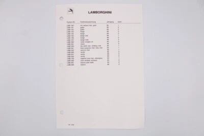 1970’s Lamborghini Glasurit Paint Colour Code Sheet Chart Sample Miura Countach - Image 1 of 3