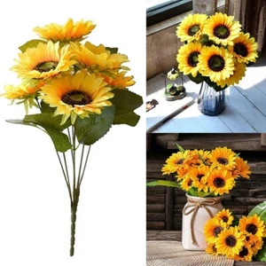 7 Köpfe Künstliche Sonnenblumen Gefälschte Blumenstrauß Garten Hochzeit Party - Bild 1 von 11