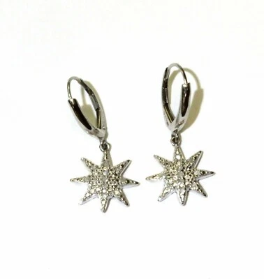 1.1 Ct Round Cut Diamond Simulated Star Dangle/Drop Earrings 925 Sterling Silver - Image 1 of 3