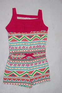 Girls Jumper Shorts PINK YELLOW GREEN 1 PC ROMPER Geometric Print S 6-6X - Picture 1 of 1
