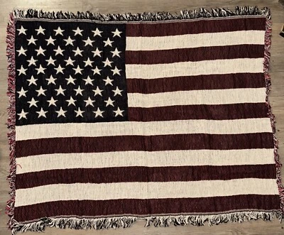 American USA Flag Soft Throw Blanket Patriotic 100% Cotton Made In USA NEW - Image 1 of 4