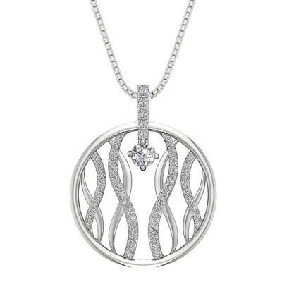 Circle Pendant Necklace I1 G 1.10 Ct Round Cut Diamond 14K White Gold 1.20 Inch - Image 1 of 4