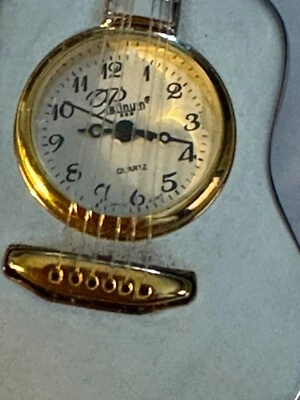 Vintage Platinum Quartz Miniature Gold Tone & Chromed Guitar Clock 3-3/4"L *Read - Image 1 of 4