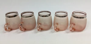 Set of 5 Vintage Liqueur Glasses with Handle Rose Tinted Glass with Silver Rim - Picture 1 of 6