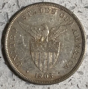 1903 Philippines 50 Centavos KM# 167 .900 Silver Coin Maybe Cleaned - Picture 1 of 2