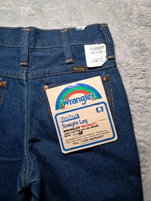 Pantalones de mezclilla vintage Wrangler Student pierna recta 26x32 sin existencias nuevos con etiquetas años 70 hechos en EE. UU. Foto 1 de 4