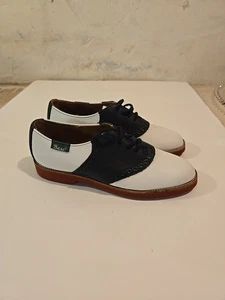 Bass Oxford Saddle Shoes Womens 5.5 M Black White Leather ~Vintage 50's Style - Picture 1 of 6