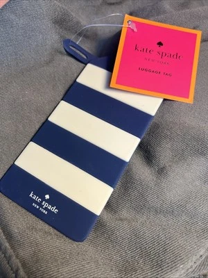 Kate Spade New York OFF WE GO Luggage Tag, ID- Navy Rugby Stripe NEW - Image 1 of 4
