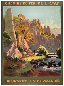 Poster Vintage Originale ESCURSIONI IN NORMANDIA Ferrovia Francese Viaggio LINO - Foto 1 di 5