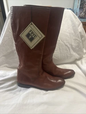 Frye Brown Boots Women’s Size 9 Leather Low Heel Studded Gold Tone Pull On New - Image 1 of 4