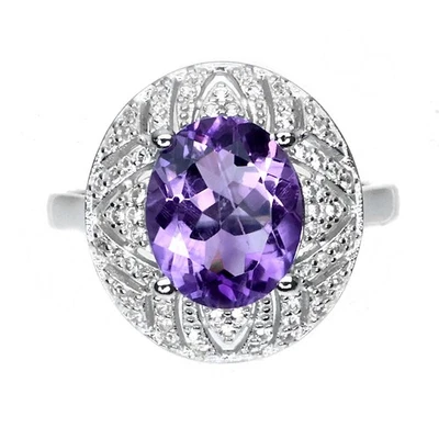 Anello in argento sterling 925 ovale ametistico 11x9 mm gioiello topazio... - Immagine 1 di 4
