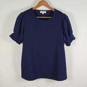 Chances R Navy Puff Sleeve Blouse Women’s Medium Short Sleeve Top Dressy Casual - Picture 1 of 8