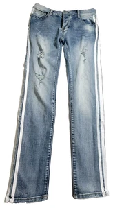 Dript Denim Streetwear Paint Stripe Jeans Mens Distressed Button Fly Stretch - Picture 1 of 11