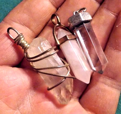 Lot 3 Stone Quartz & Crystal Pendants Clear & Rose Natural Healing (no chains) - Image 1 of 4