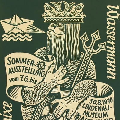 Heinz Olbrich Plakat Sommerausstellung Wassermann Siebdruck signiert 1970 groß - Bild 1 von 4