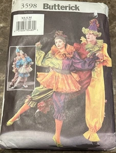 Butterick SEW PATTERN 3598 Adult CLOWN JESTER PIERROT DANCE COSTUME XS S M UNCUT - Picture 1 of 3