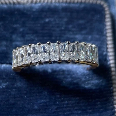 6.85 ctw Radiant Cut Moissanite Full Wedding Eternity Band 14K White Gold Plated - Image 1 of 4