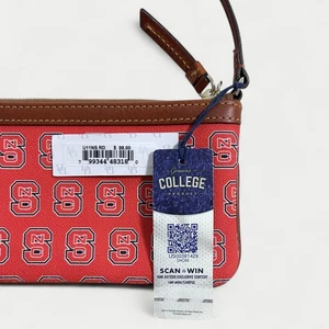 Dooney & Bourke Leder Handgelenktasche Clutch Tasche NC State College Monogramm Wolfpack - Bild 1 von 11