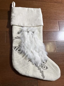 Pottery Barn Marfil Bosque Cuentas Búho Piel Sintética MEDIAS DE NAVIDAD sin Mono - Imagen 1 de 8