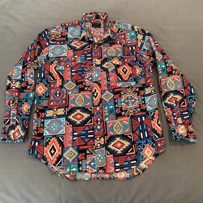 Camisa Frontier Series Para Hombre Grande Multicolor Azteca Geométrica Occidental 100% Algodón Foto 1 de 4