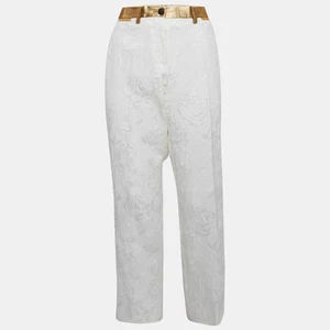 Dolce & Gabbana White Floral Jacquard Contrast Trimmed Trousers M - Picture 1 of 5
