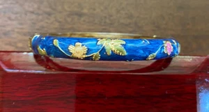 Designer JIU LONG XING Gold Tone ENAMEL Vintage, Hinged Bracelet Bangle Floral - Picture 1 of 9
