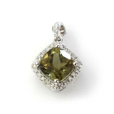 2 ctw Natural Green Tourmaline & Diamond Solid 14k White Gold Halo Pendant 17 MM - Image 1 of 4