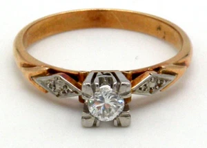 Antiker 18 Karat Gold und Platin Solitär mit Diamant Ring - Bild 1 von 10