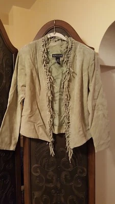 Dialogue Light Green Western Tassel Fringe Suede Leather Jacket Size Small QVC - Image 1 of 3