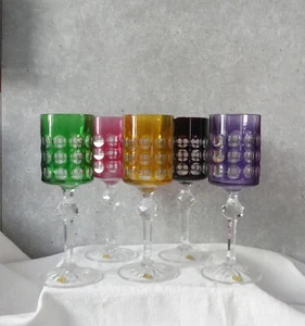 5 copas de vino de cristal Josephinenhütte copa de cubierta lijado de lentejas con etiqueta - Imagen 1 de 16