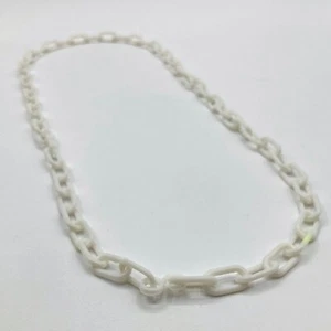 VTG 80s Plastic Clip On 80s Bell Charm Chain Link Necklace White 23" L NOS - Picture 1 of 3