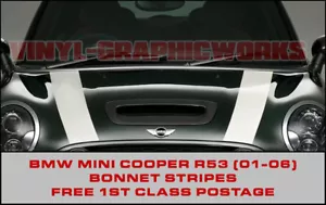 BMW Mini R53 capó rayas estilo John Cooper, funciona S, elección de colores 7 años - Imagen 1 de 1