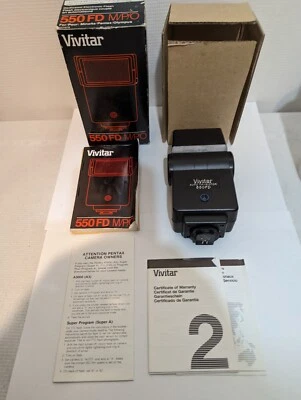 Vivitar 550FD M/P/O Auto Thyristor Flash For Minolta/Pentax/Olympus w books Box - Image 1 of 4