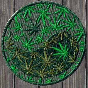 Weed Yin Yang Embroidered Patch — Iron On - Picture 1 of 1