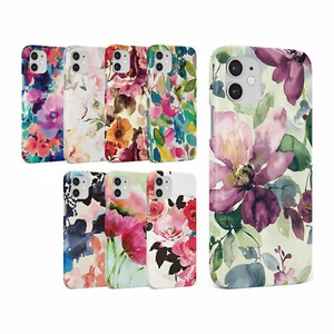 CASE FOR IPHONE 16 15 14 13 12 8 SE PRO MAX HARD PHONE COVER WATERCOLOUR FLOWERS - Picture 1 of 10