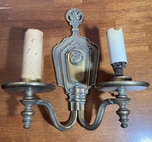 Antique Art Deco THE MILLER Heavy Brass Duel Light Wall Sconce 8814 - Picture 1 of 15