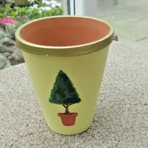 Plant Pot Planter Painted Yellow with Tree in pot 4 inch across rim Terracotta - Picture 1 of 7