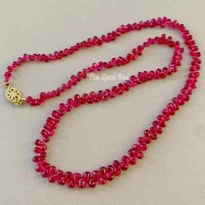 Burmese Raspberry Red Spinel Teardrop Bead Necklace 14k Gold Diamond Clasp 17.5" - Picture 1 of 10