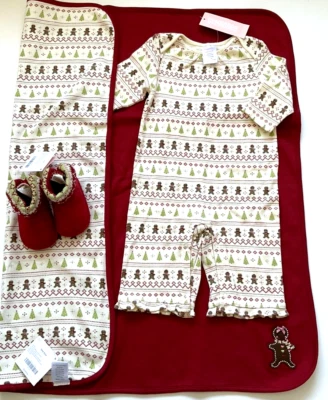 NWT Gymboree 2008 GINGERBREAD COOKIES Holiday 3pc Blanket, Romper, booties 3-6 M - Image 1 of 4