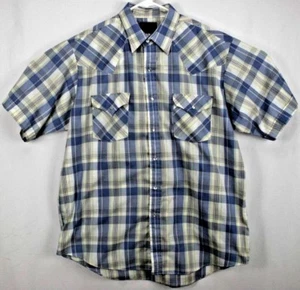 Plains Western Wear Men's Shirt Size Large S/S Pearl Snap Up Blue/White/Gray - Picture 1 of 7