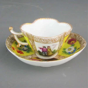 Vintage Dresden Porcelain Miniature Cup And Saucer Wonderful Detailing 1950s - Picture 1 of 8