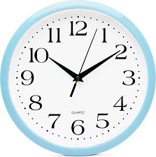 Bernhard Products Light Blue Wall Clock Silent Non Ticking - 10 Inch Quality to