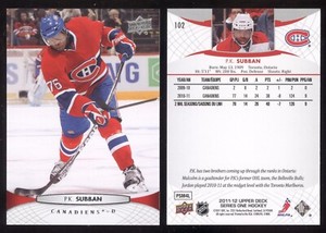 2011-12 UPPER DECK 102 P.K. SUBBAN MONTREAL CANADIENS NHL HOCKEY