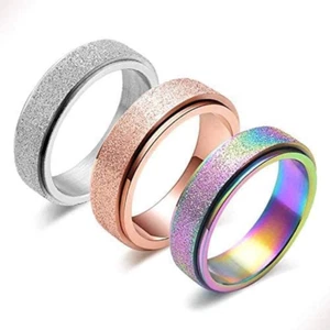 Spinner Ring for Women Anxiety Relief - 3Pcs 6MM Stainless Steel Sand Blast G... - Picture 1 of 12
