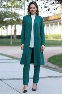 Hosenanzug Zweiteiler Damen Anzug Langarm Longblazer mit Hose Modest Fashion - Bild 1 von 31