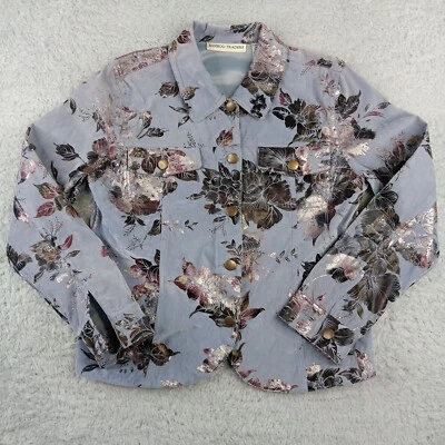 Chaqueta Bamboo Traders Mujer Pequeña Mediana Azul Abotonada Floral Botánica Foto 1 de 4