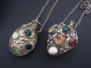Collar cadena larga con colgante perfume botella aceite esencial piedra preciosa - Imagen 1 de 9
