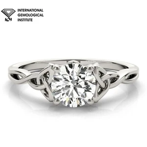 Anello di fidanzamento oro bianco diamante coltivato in laboratorio solitario tondo 0,50 ct D-E/VVS - Foto 1 di 24